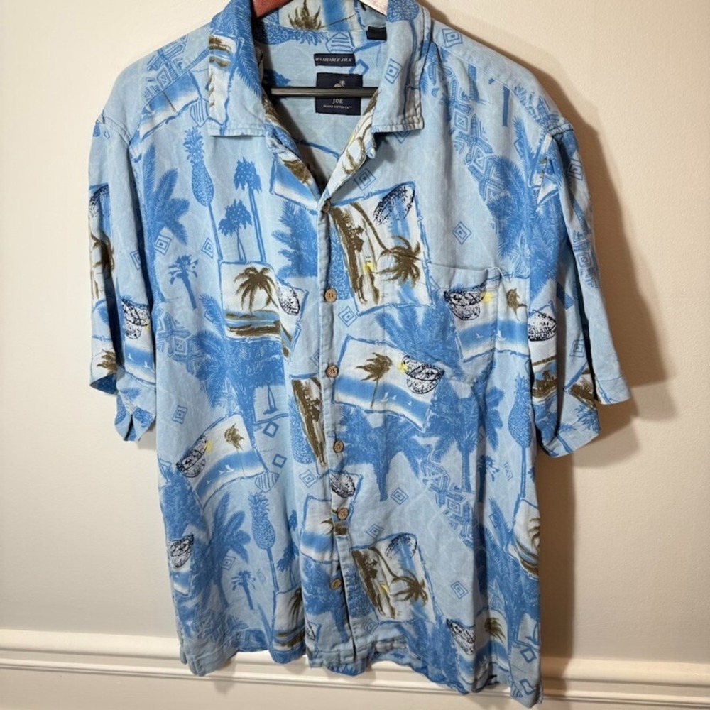 Hawaiian Mens XXL Shirt Vacation Coastal washable Caribbean Joe Blue Palm Travel
